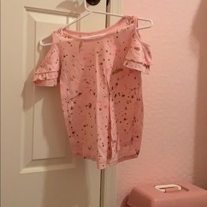 Pink open shoulder top